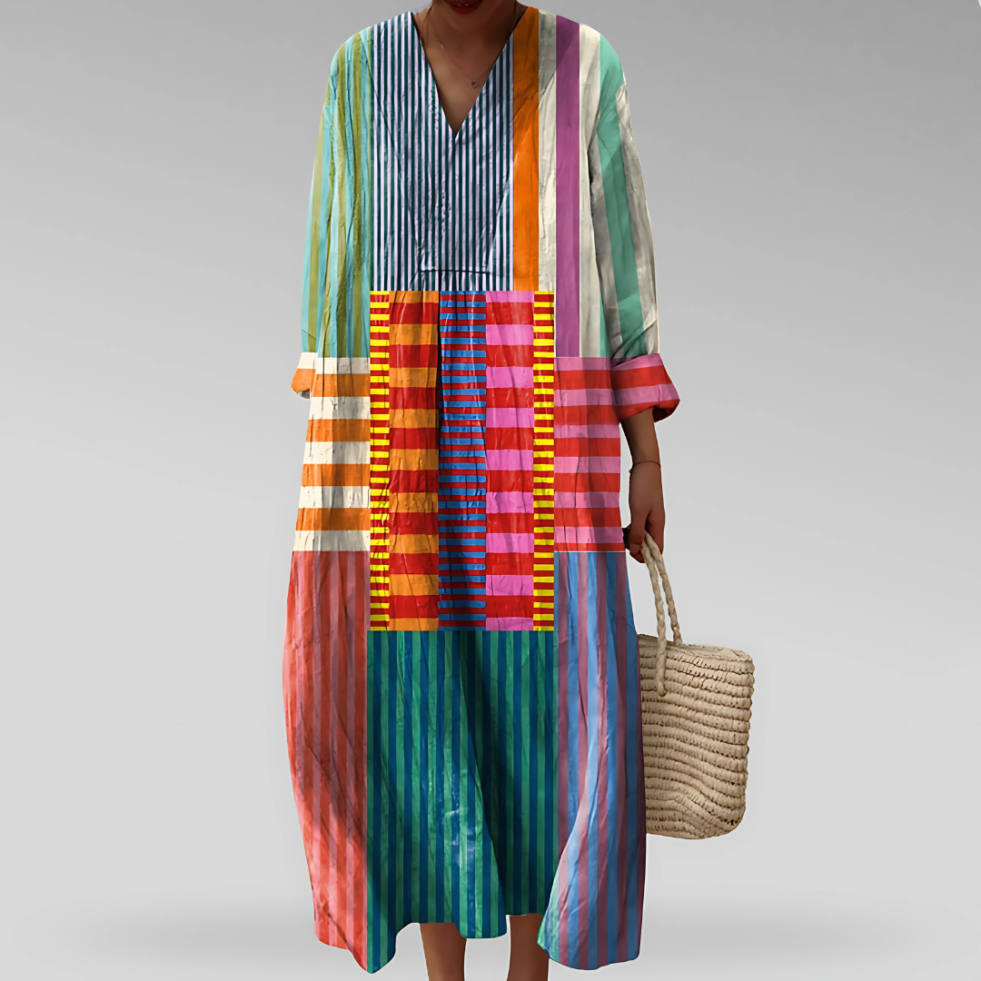 Geometric Print Long Sleeve Maxi Dress Caftan