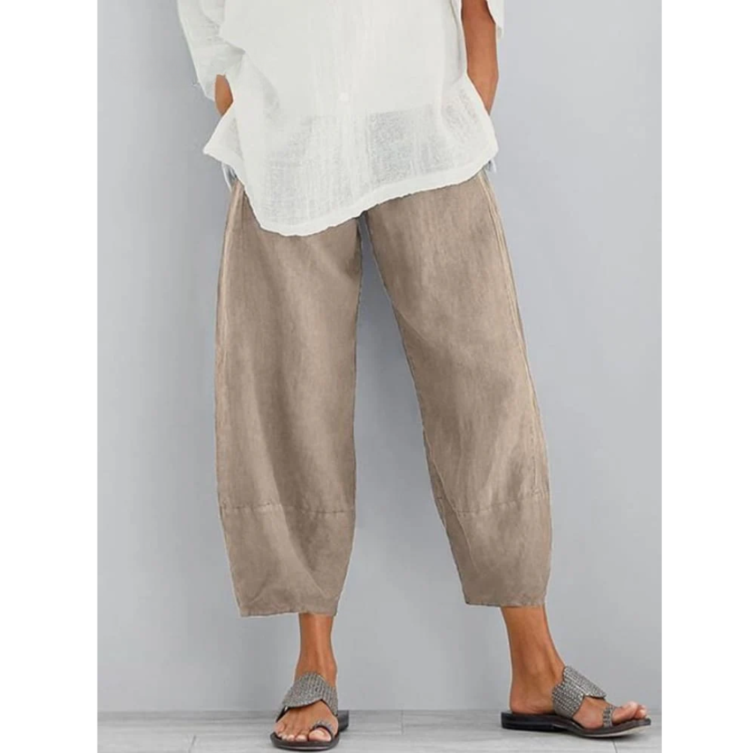 Women's loose linen trousers - comfortable pull-on pants - vacation styling