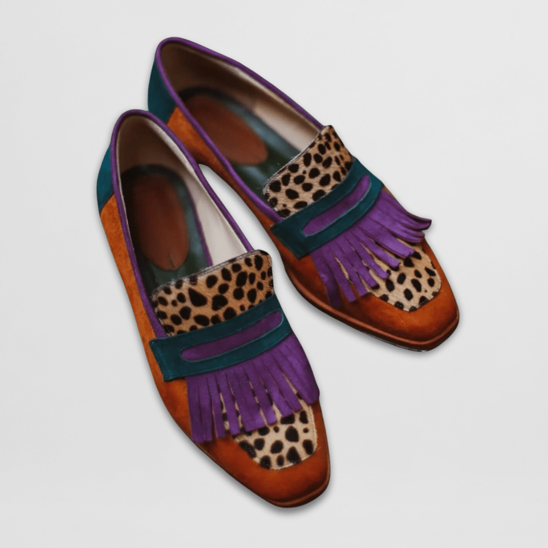 Women's leather loafers — flat rubber sole with fringe panel | daily wear