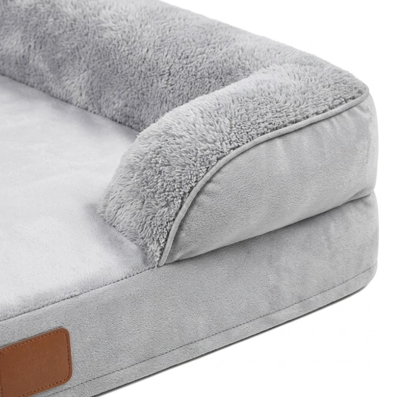 Memory Sponge Dog Bed with Removable Plush Cover and C-Type Armrest Pet Sofa Mat