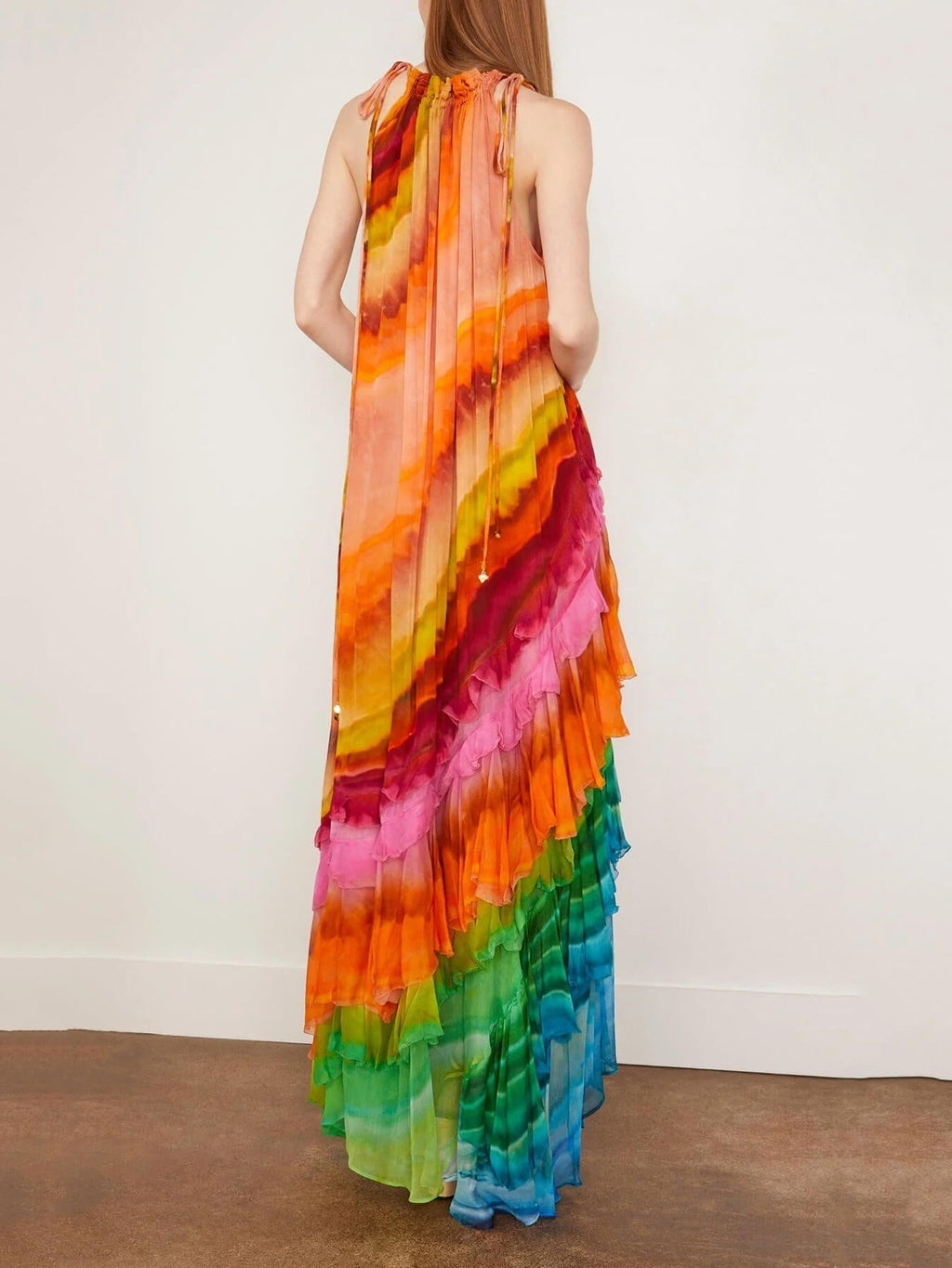 Ruffled Sleeveless Halter Maxi Dress