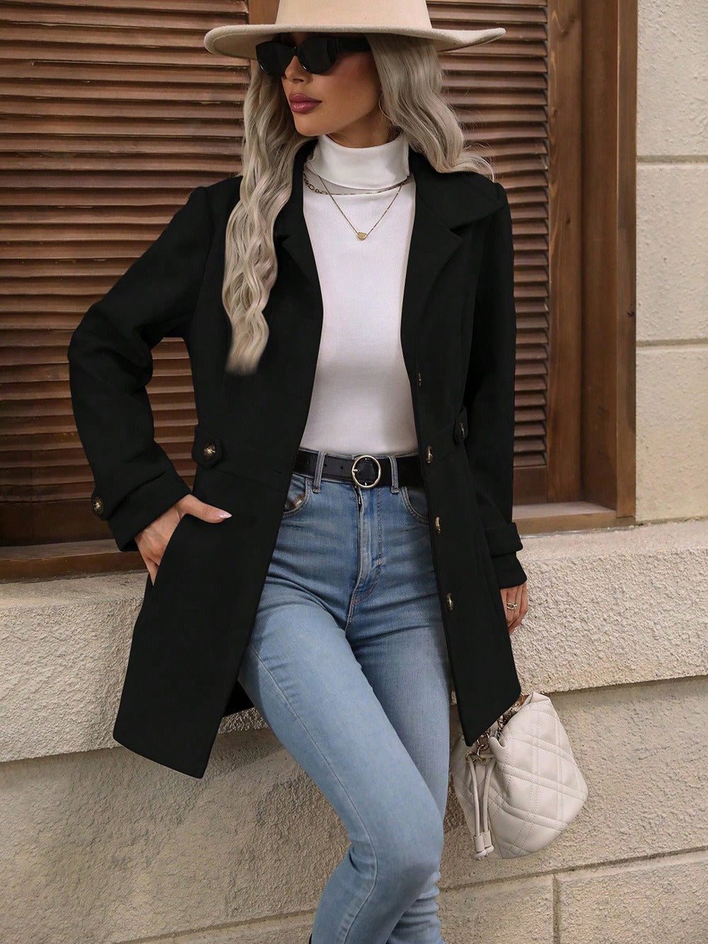 Women's Trenchcoat for Women Wool Blend Belted Autumn