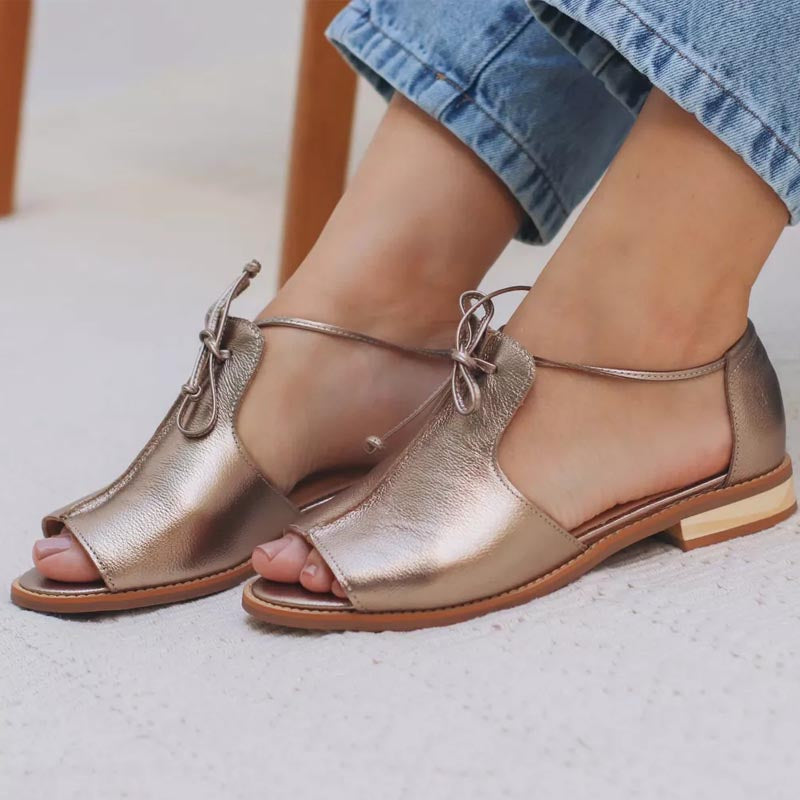 Metallic Leather Open Toe Sandals
