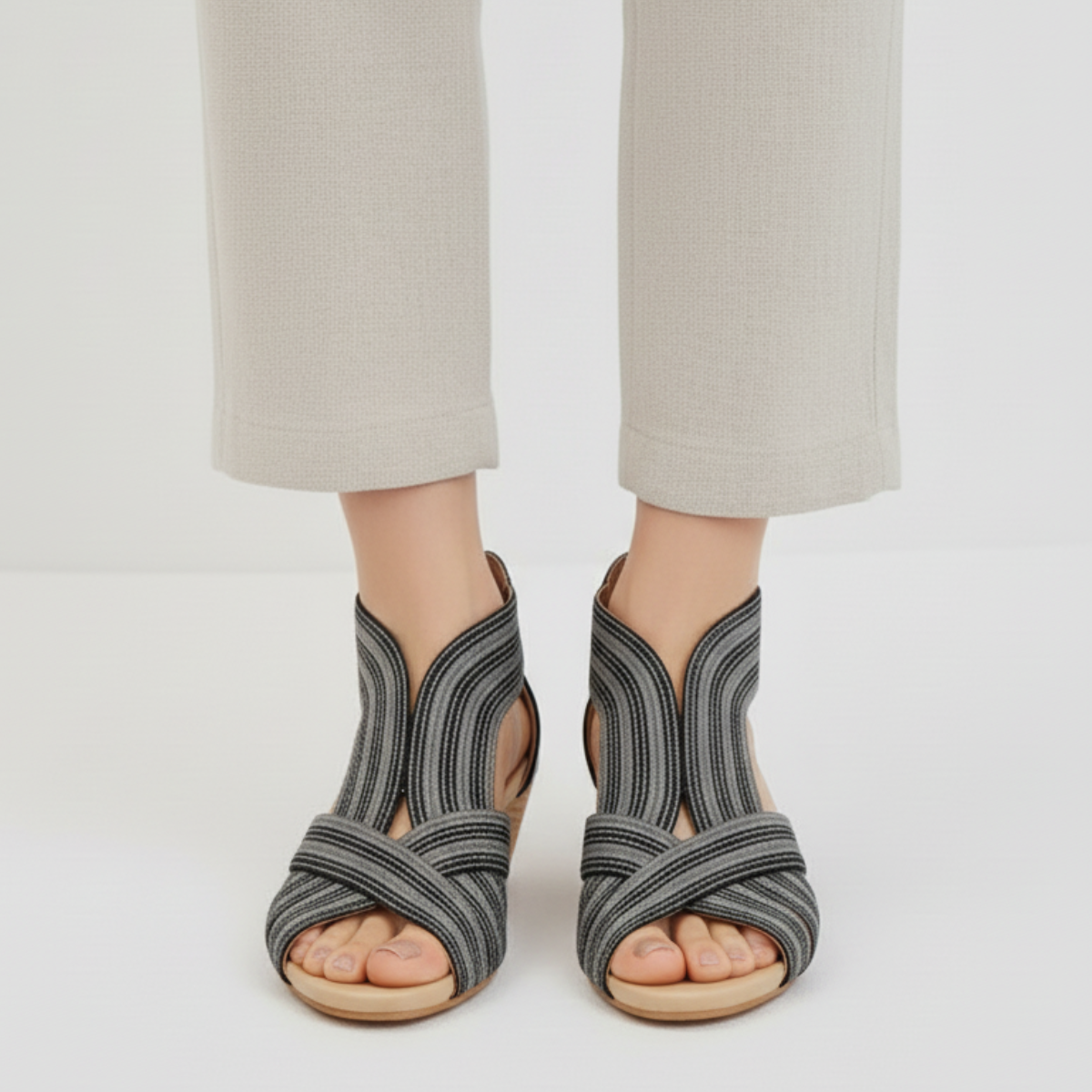 Women's Strappy Wedge Sandals Open Toe Crossover Platform Comfort Walking Shoes