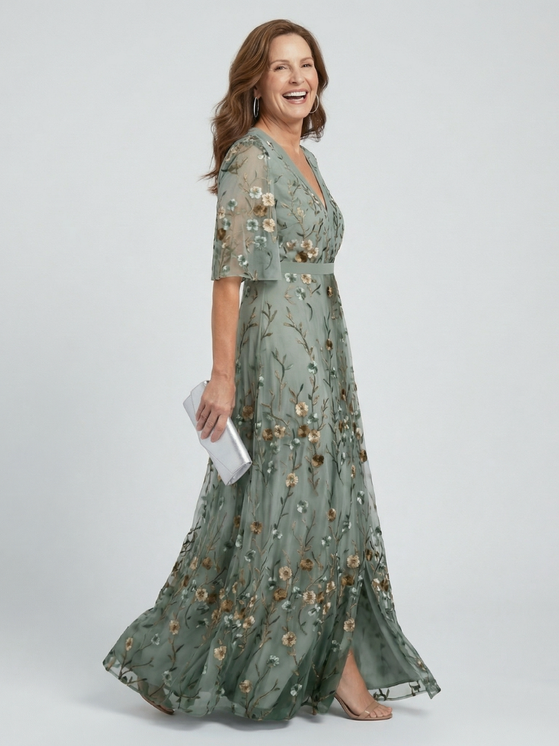 Floral Embroidered V-Neck Maxi Dress