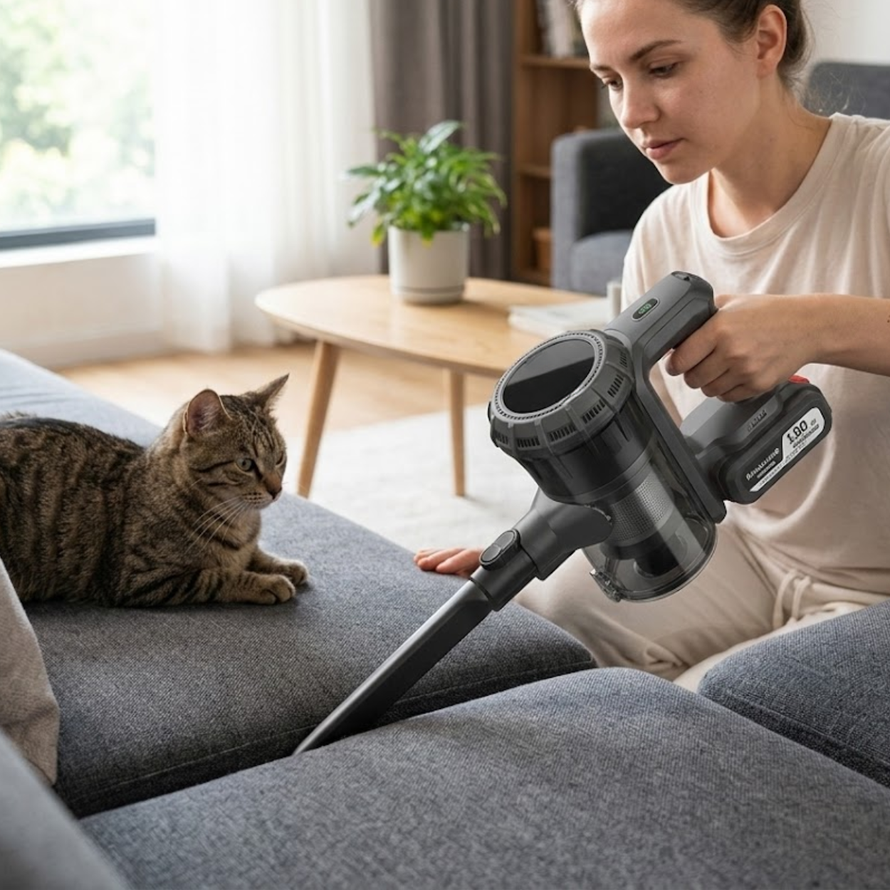 Cordless Pet Hair Vacuum Cleaner 45KPA Powerful Suction Stick Hoover with 2 Batteries