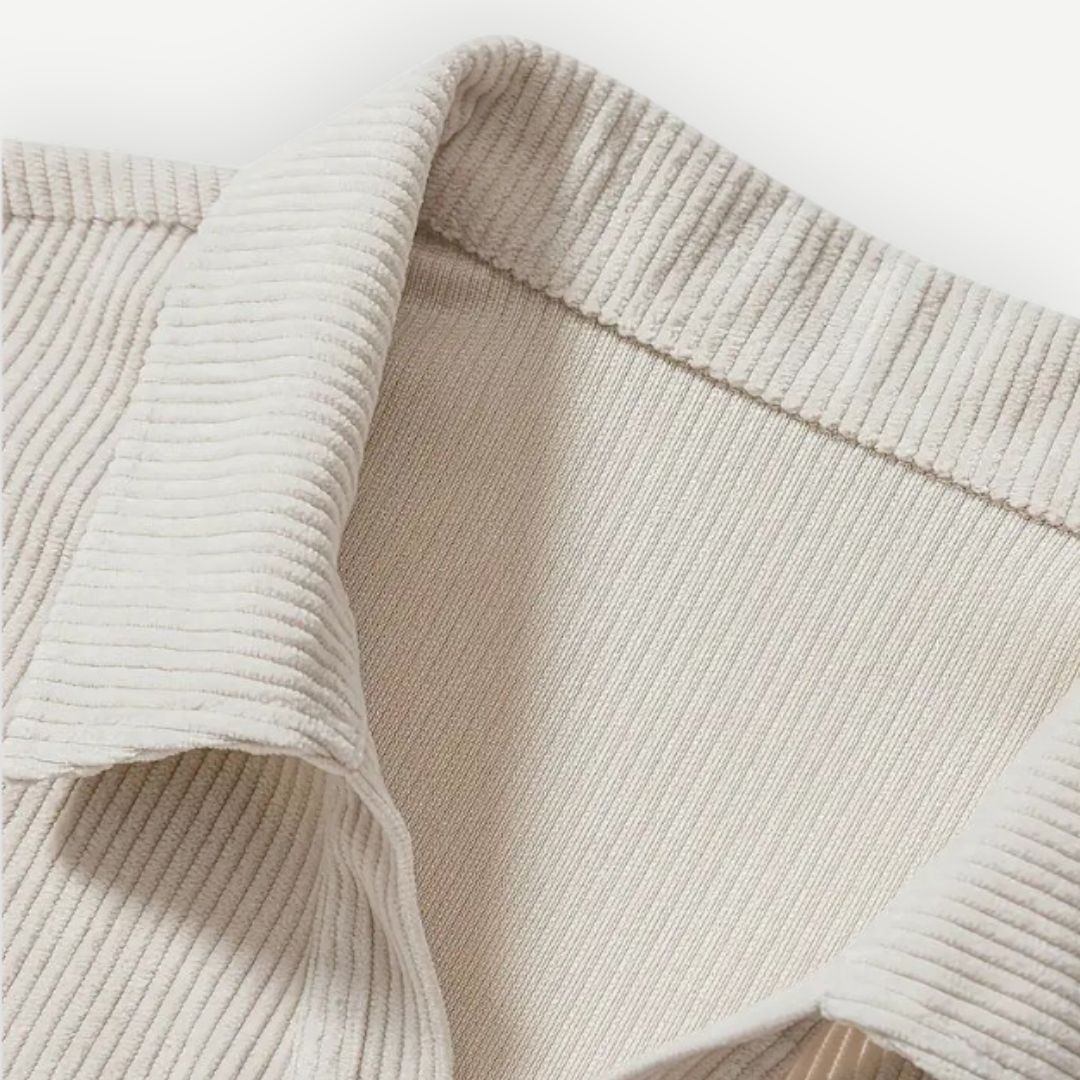 Men's short sleeve polo — ribbed texture open collar — daily casual style