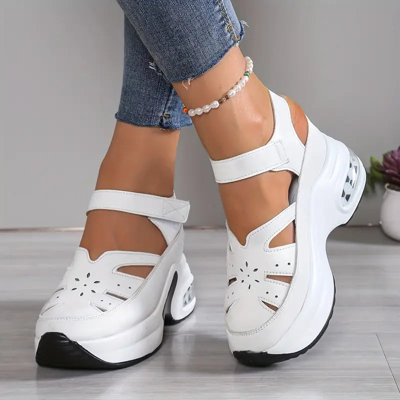 Women's Wedge Sandals Breathable Cutout Platform Walking Shoes Cushioned Mary Jane