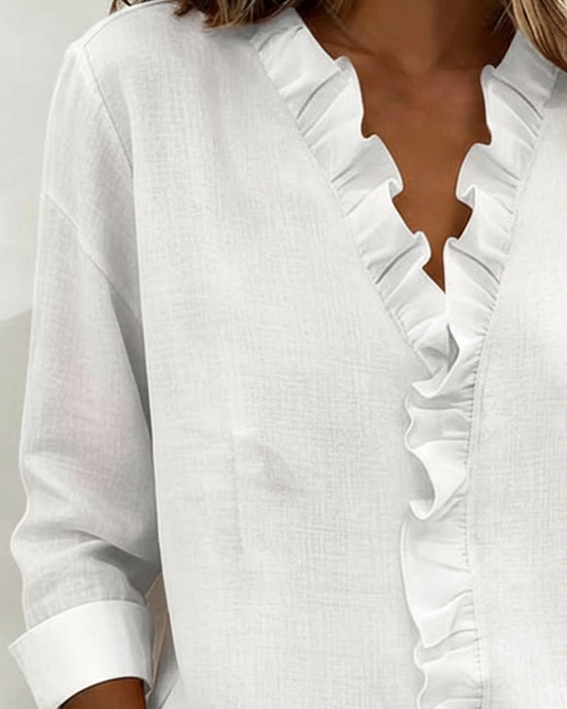 Women's ruffle blouse - loose flowing fit office setting
