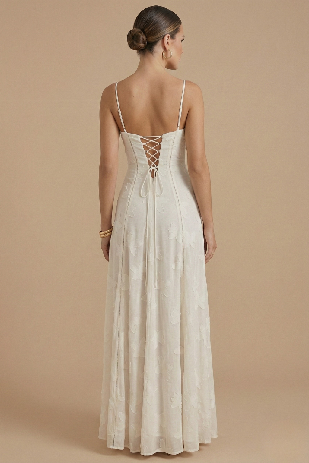 Floral Lace Overlay Maxi Dress Spaghetti Strap Sweetheart Neck Wedding Guest Gown