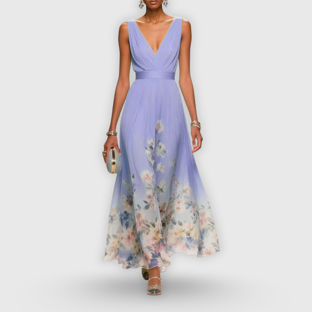 Women's floral maxi dress — V-neck sleeveless gown | formal garden party