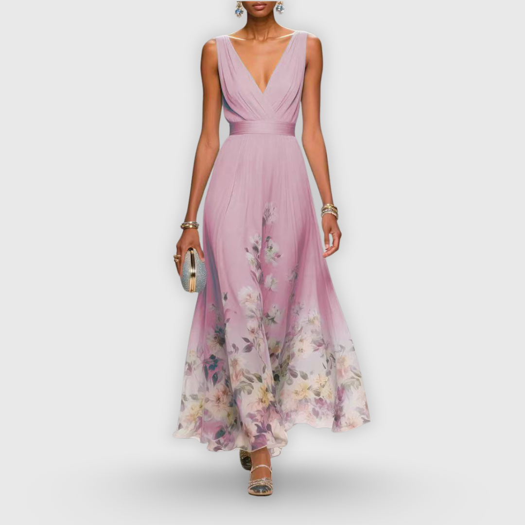 Women's floral maxi dress — V-neck sleeveless gown | formal garden party