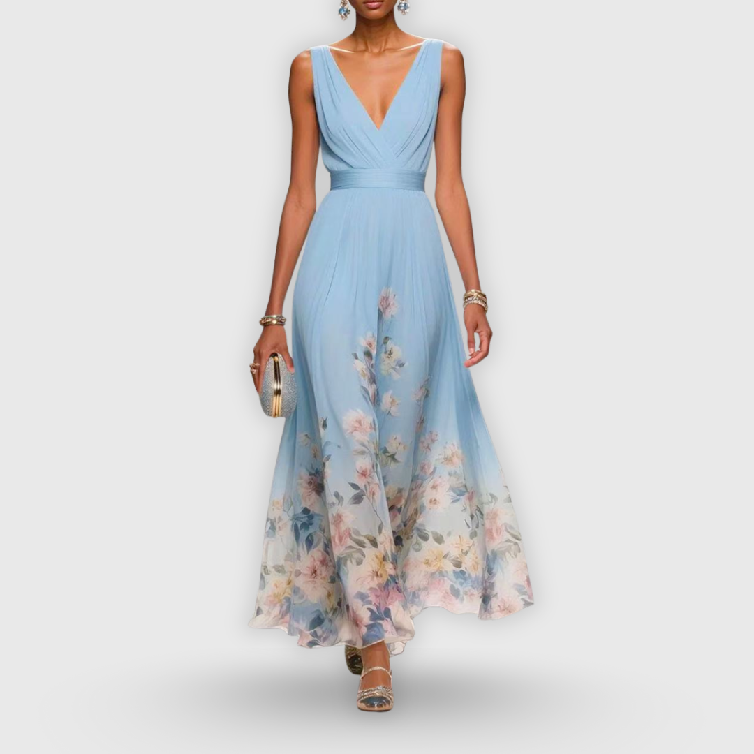 Women's floral maxi dress — V-neck sleeveless gown | formal garden party