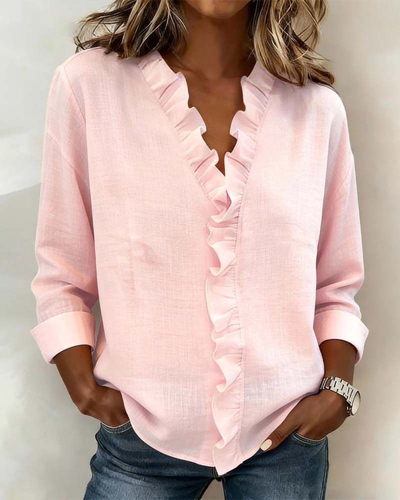 Women's ruffle blouse - loose flowing fit office setting