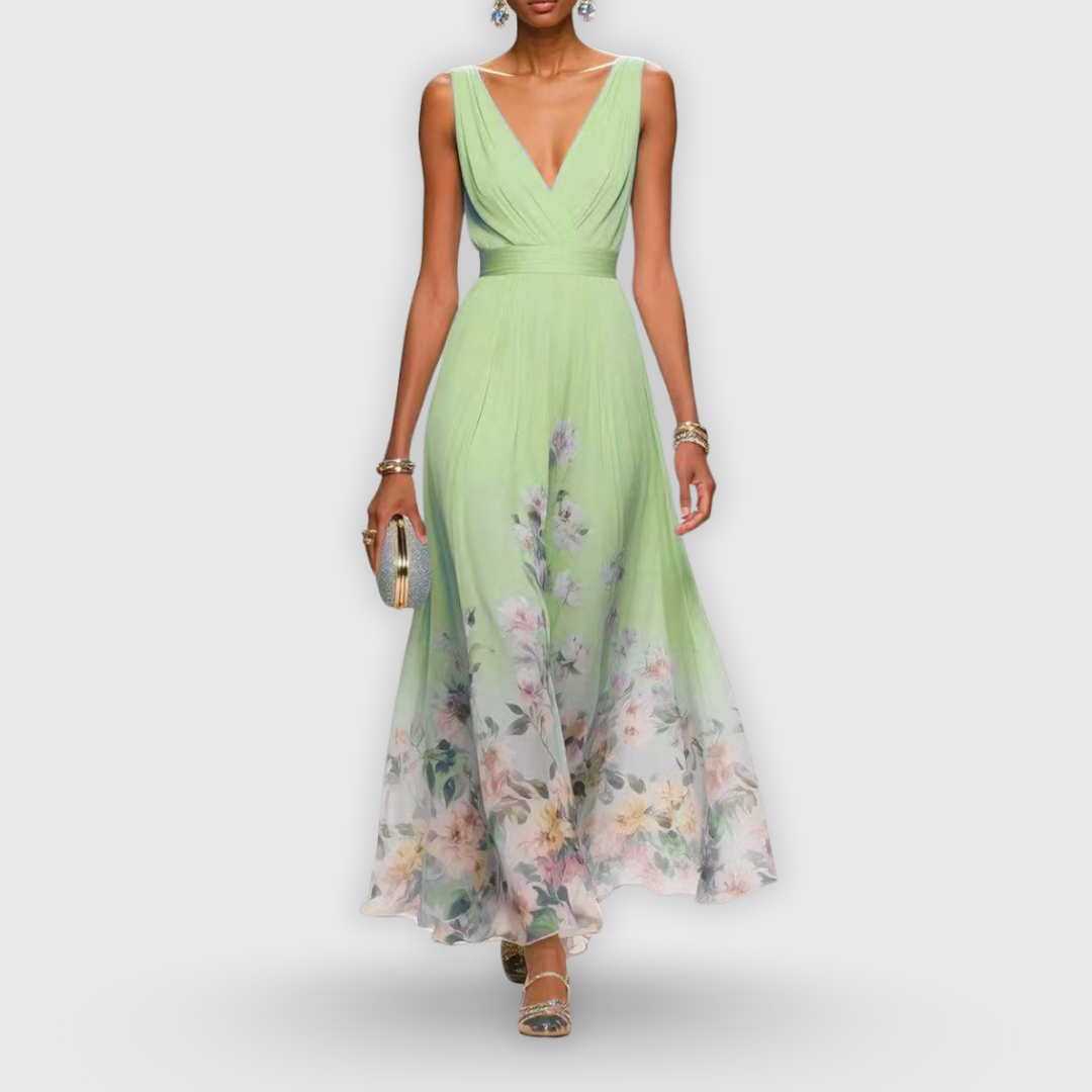 Women's floral maxi dress — V-neck sleeveless gown | formal garden party