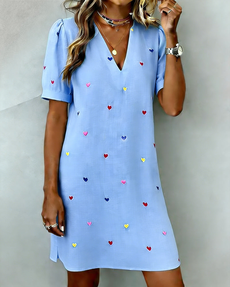 Women's Linen Dress Heart Print Casual