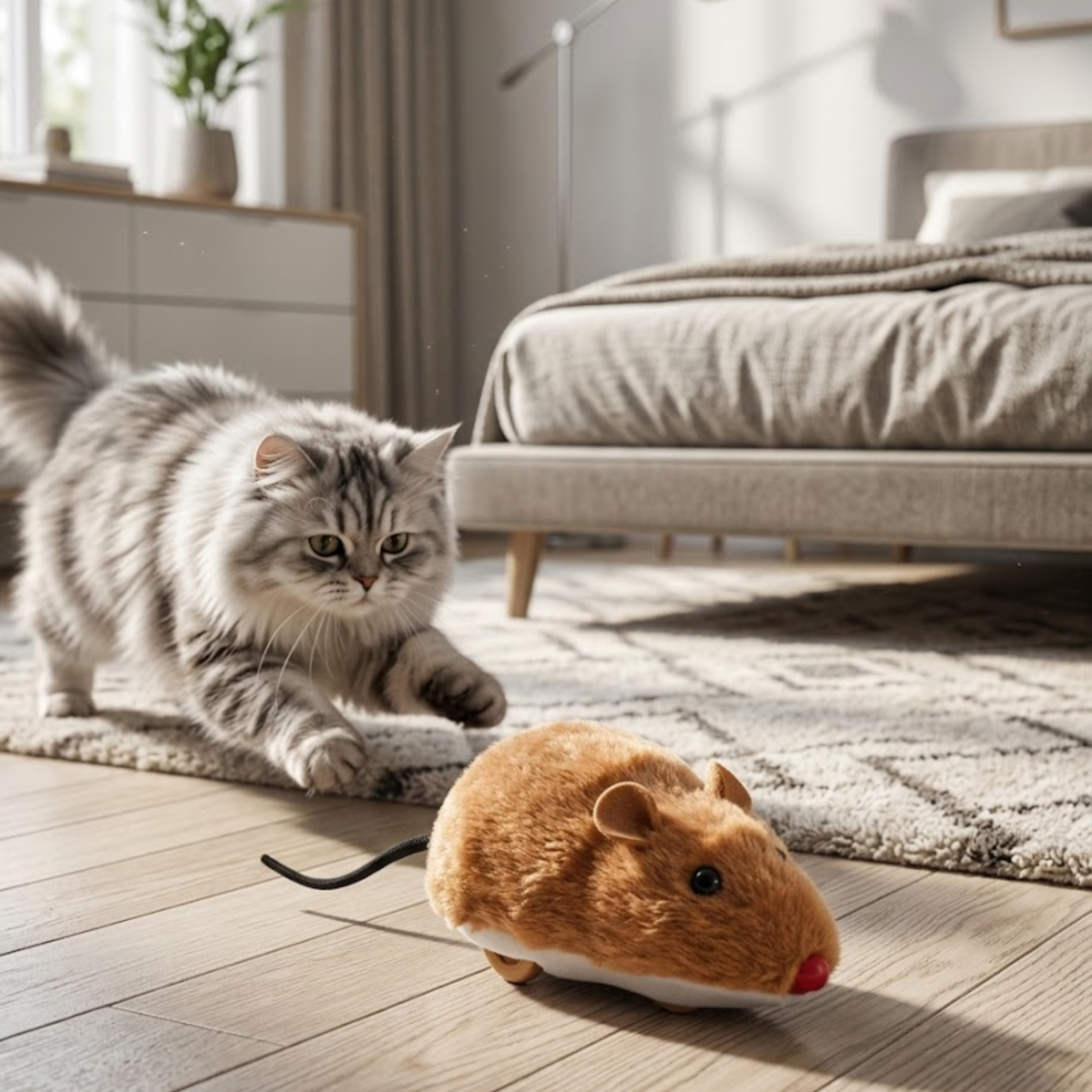 Lifelike Plush Mouse Running Toy for Cats and Dogs Interactive Moving Rat Pet Supply