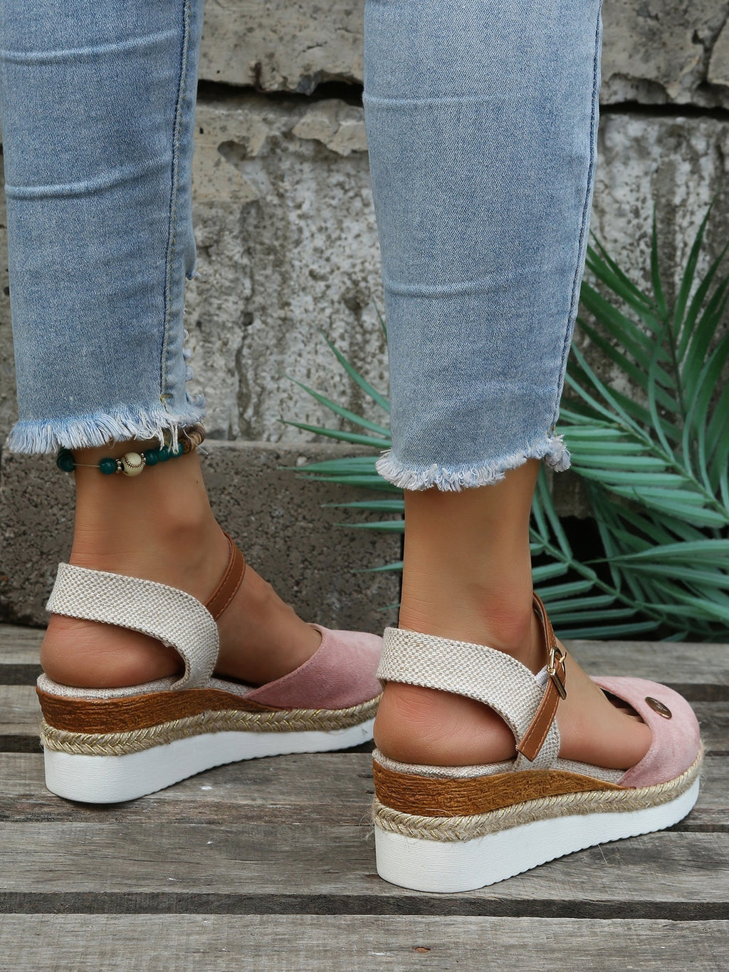 Women's espadrilles - woven sole ankle strap summer vacation