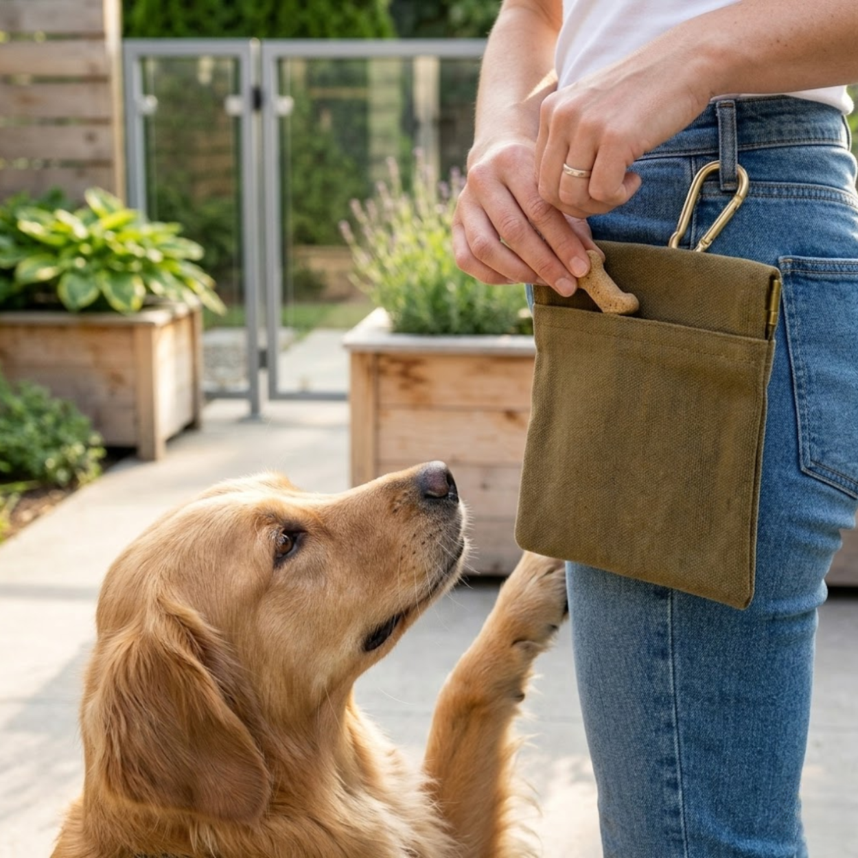 Dog Treat Pouch Portable Canvas Training Snack Bag with Belt Clip for Outdoor Travel