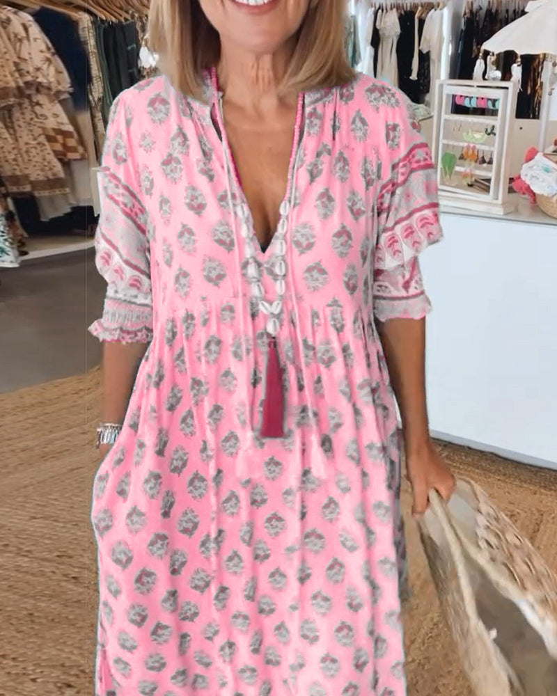 Women's V-neck printed dress | relaxed fit for daily wear