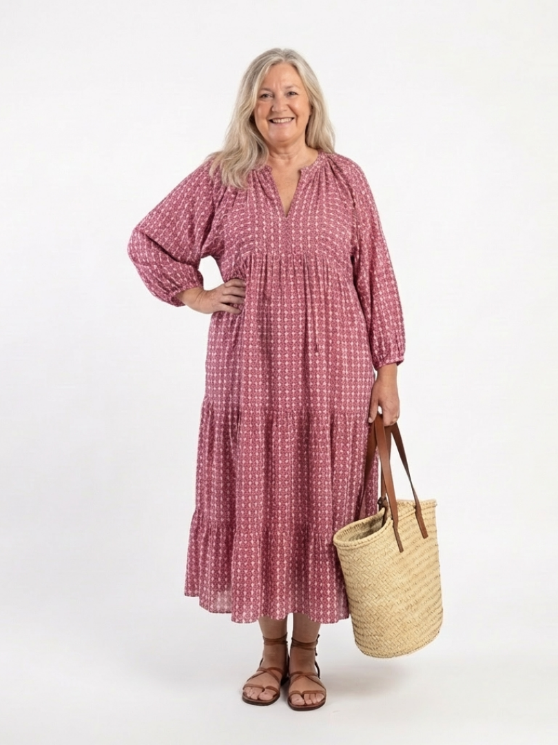 Geometric Print Long Sleeve Maxi Dress