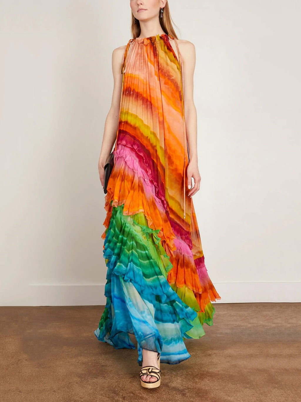 Ruffled Sleeveless Halter Maxi Dress