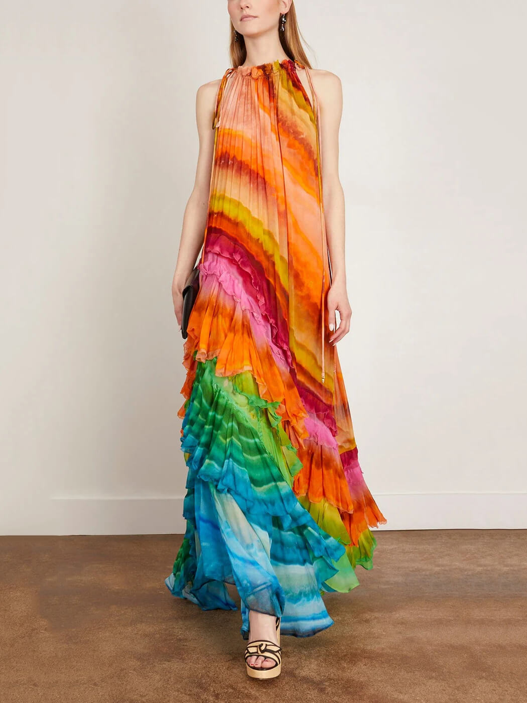 Ruffled Sleeveless Halter Maxi Dress