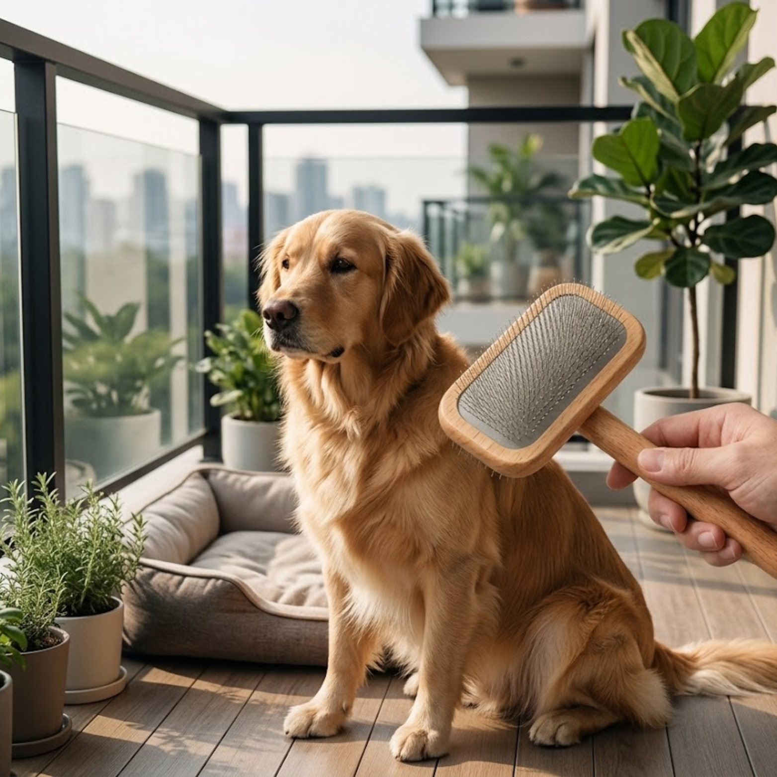 Dog Pin Brush with Wooden Handle Professional Pet Grooming Needle Comb for Hair