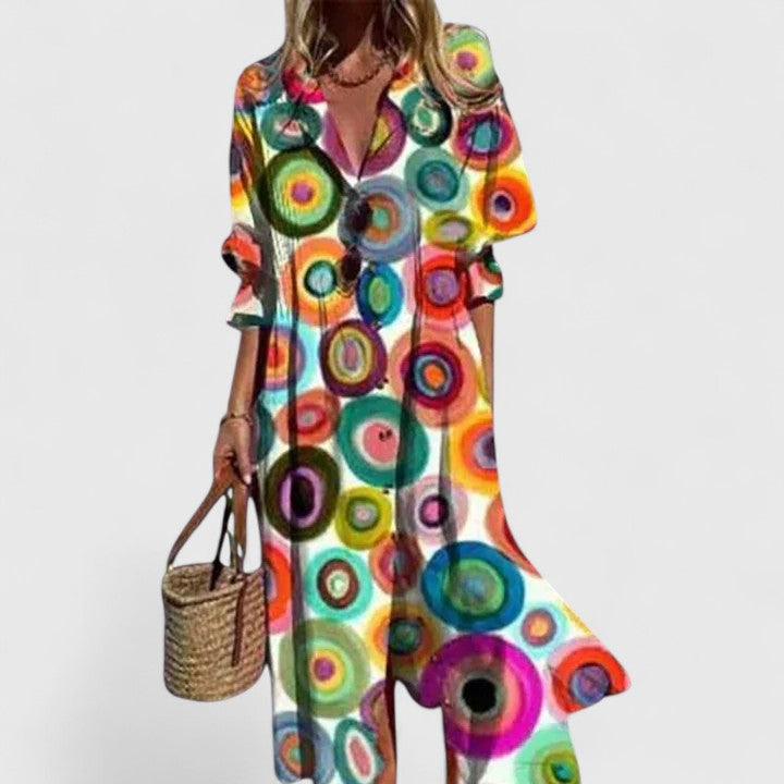 Women's floral print shirtdress — pintuck pleated collared midi dress