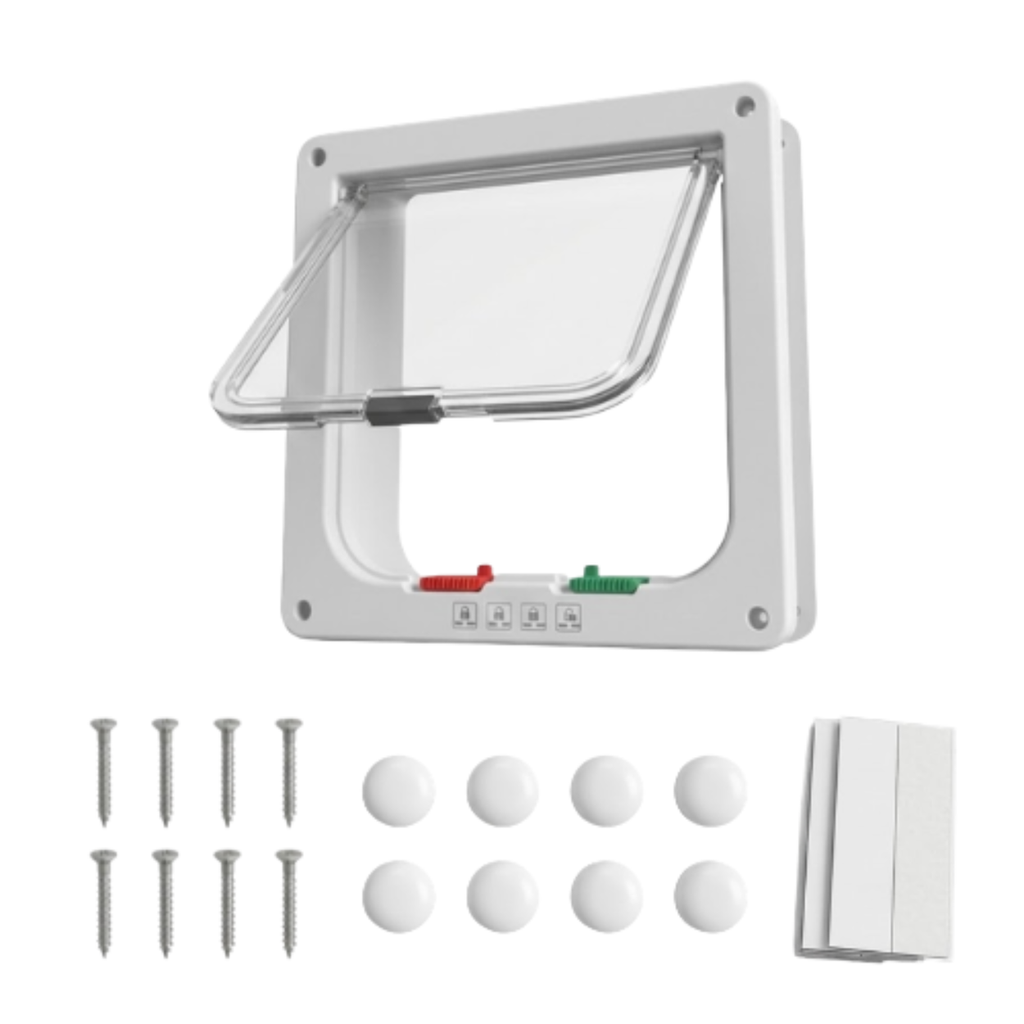 Cat Flap Door ABS Plastic 4 Way Locking Security Pet Gate for Dogs and Kittens