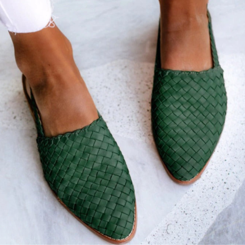 Women's flat braided sandals - open slingback summer shoes - daily casual