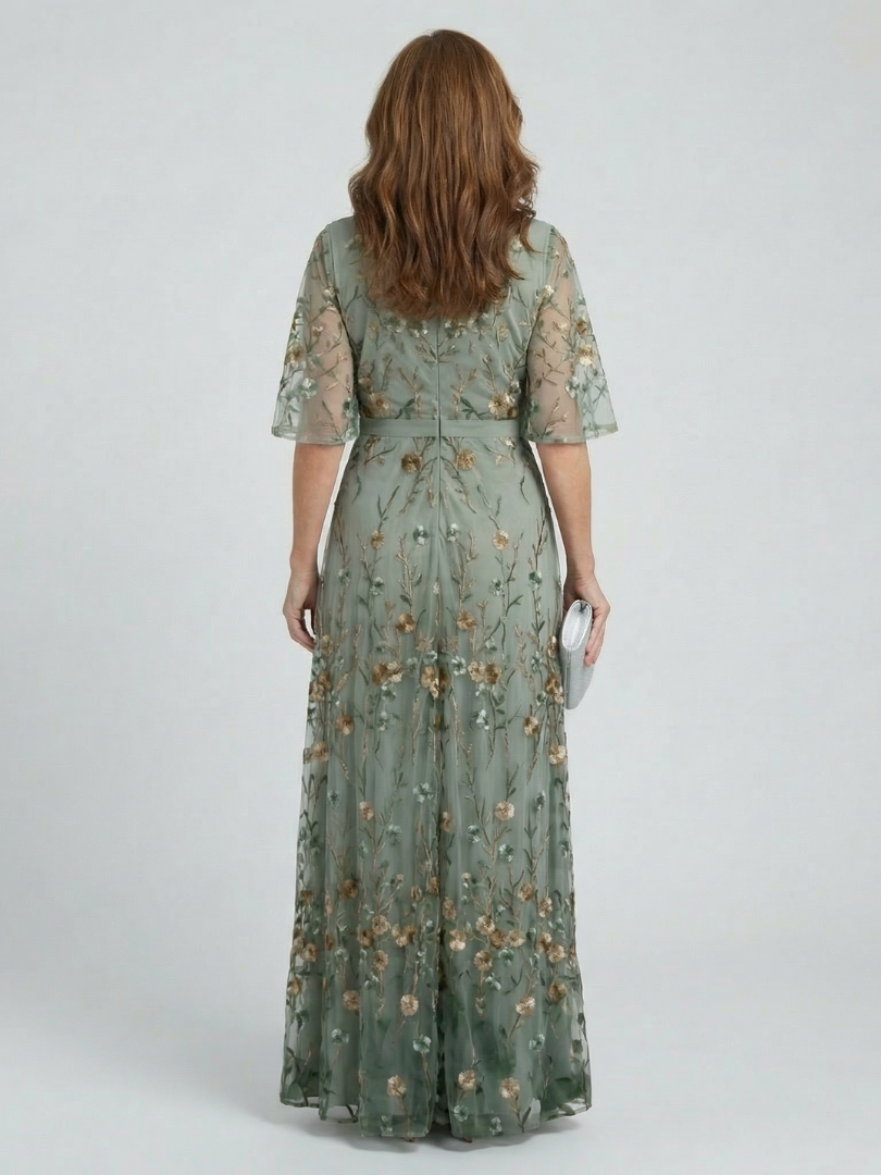 Floral Embroidered V-Neck Maxi Dress