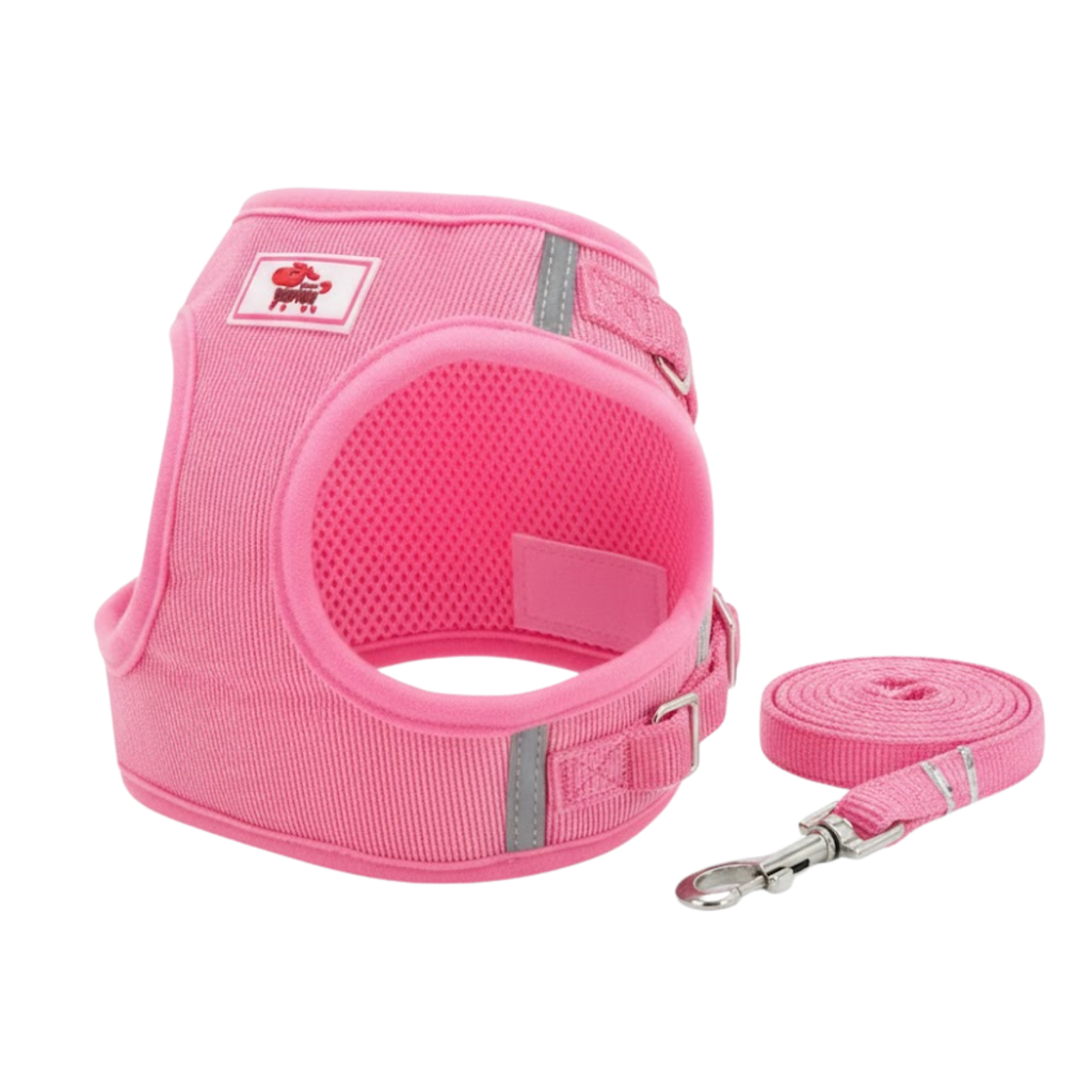 Reflective Breathable Corduroy Dog Harness and Leash Set with Nylon Chest Strap