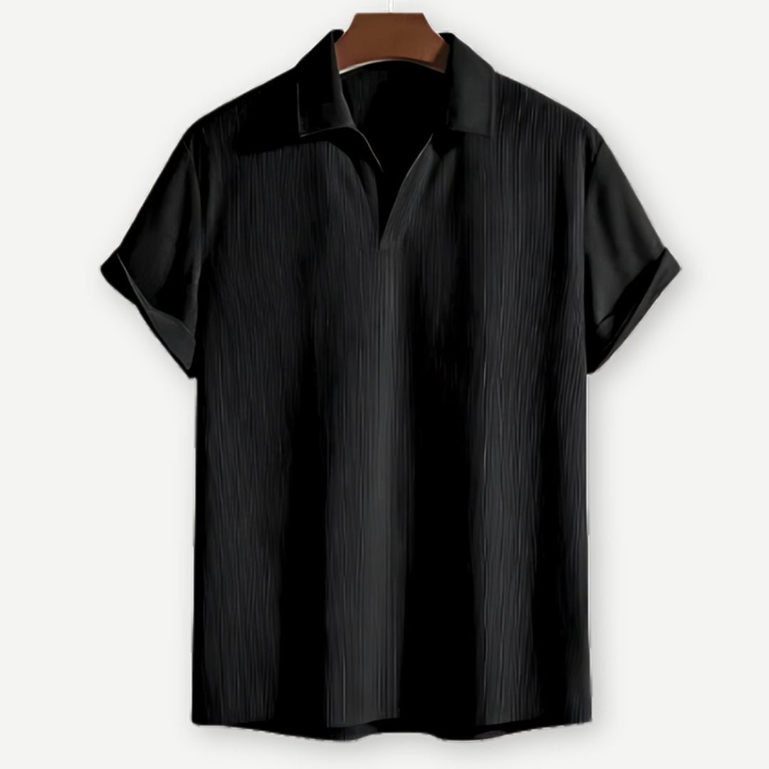 Men's short sleeve polo — ribbed texture open collar — daily casual style