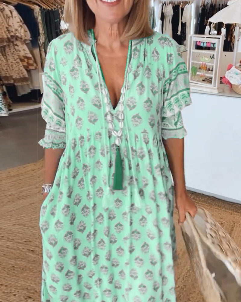 Women's V-neck printed dress | relaxed fit for daily wear