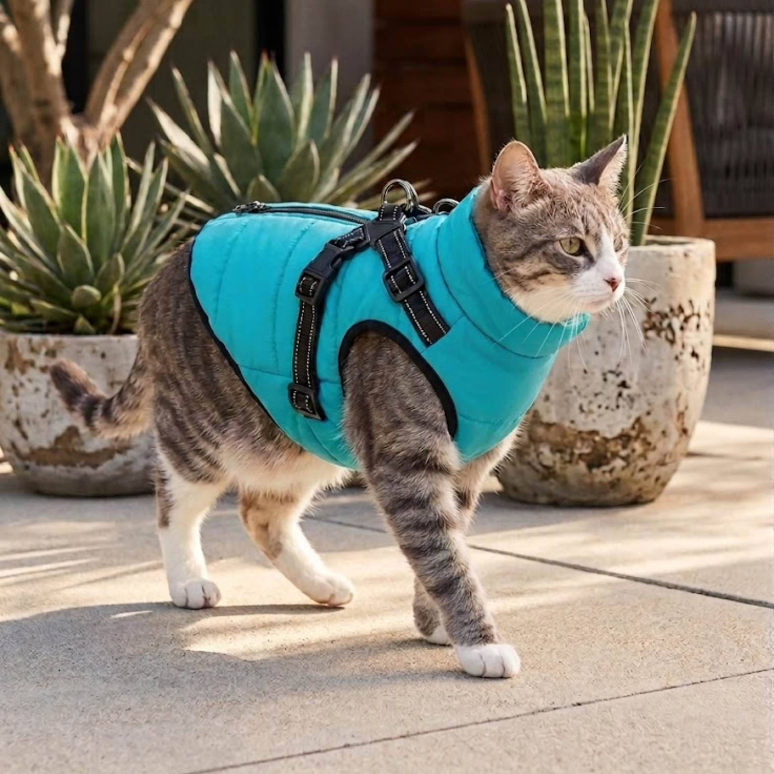 Waterproof Dog Coat with Integrated Harness Reflective Vest Fleece Lined Pet Jacket