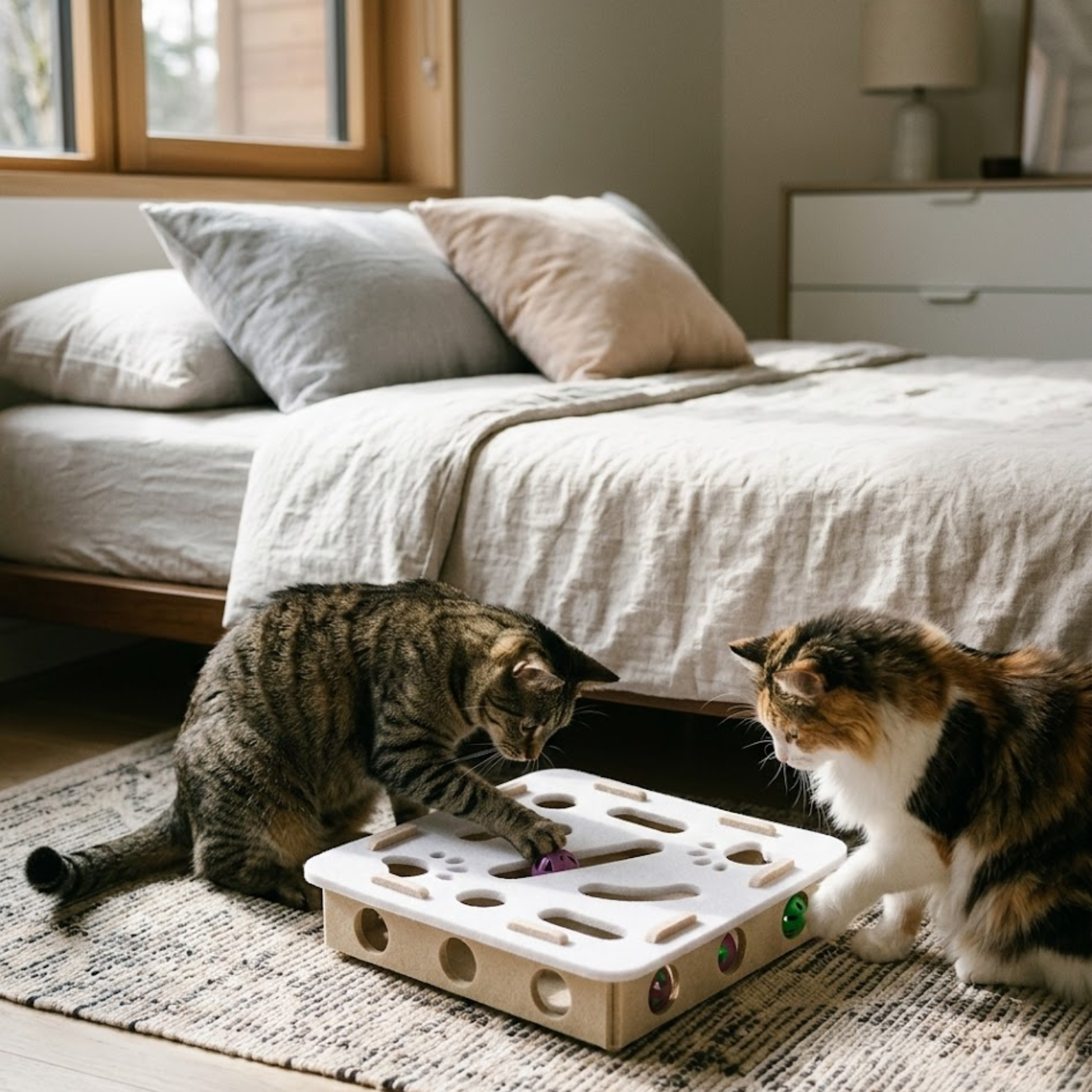 Interactive Cat Puzzle Toy Box with Balls and Suede Felt for Indoor Exercise