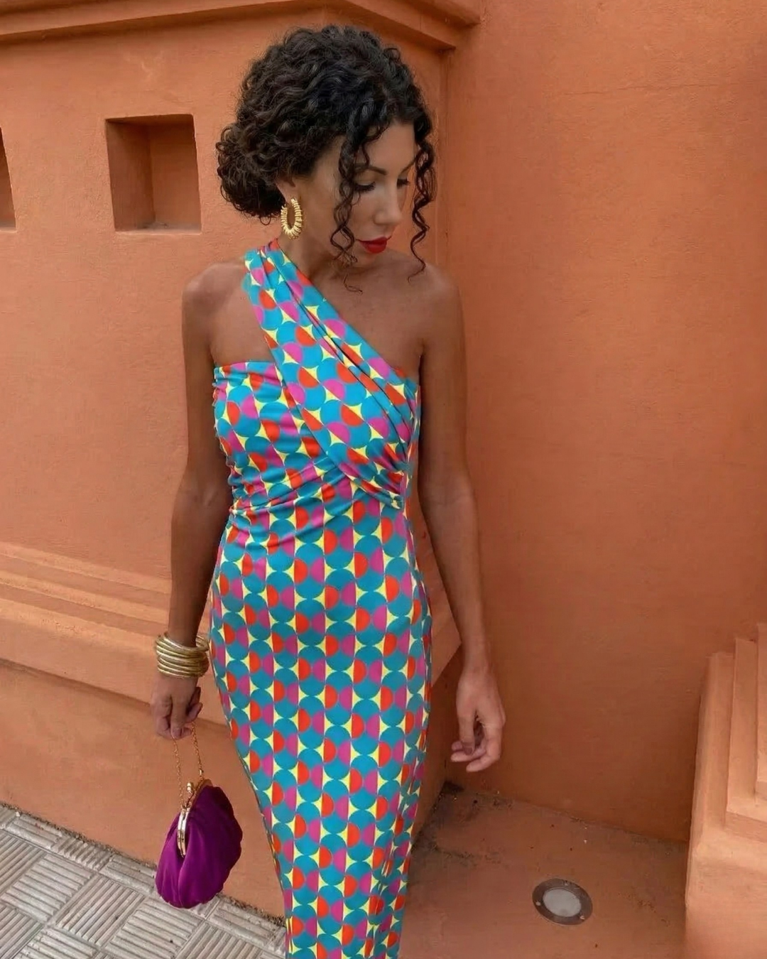 Asymmetric One-Shoulder Midi Dress