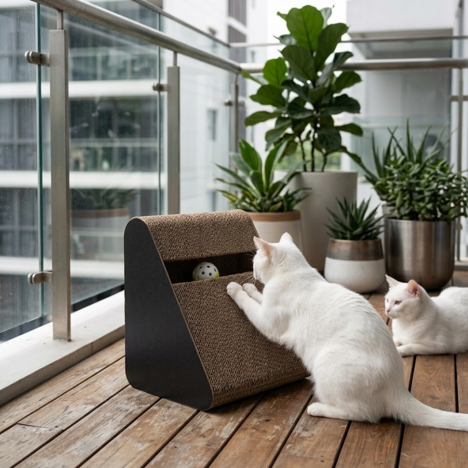 Triangular Cat Scratcher Cardboard with Rotating Balls for Indoor Kittens