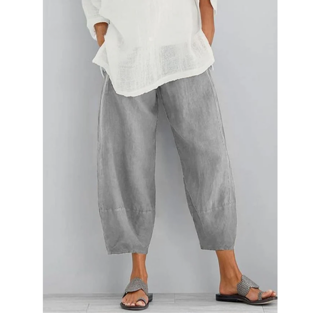 Women's loose linen trousers - comfortable pull-on pants - vacation styling