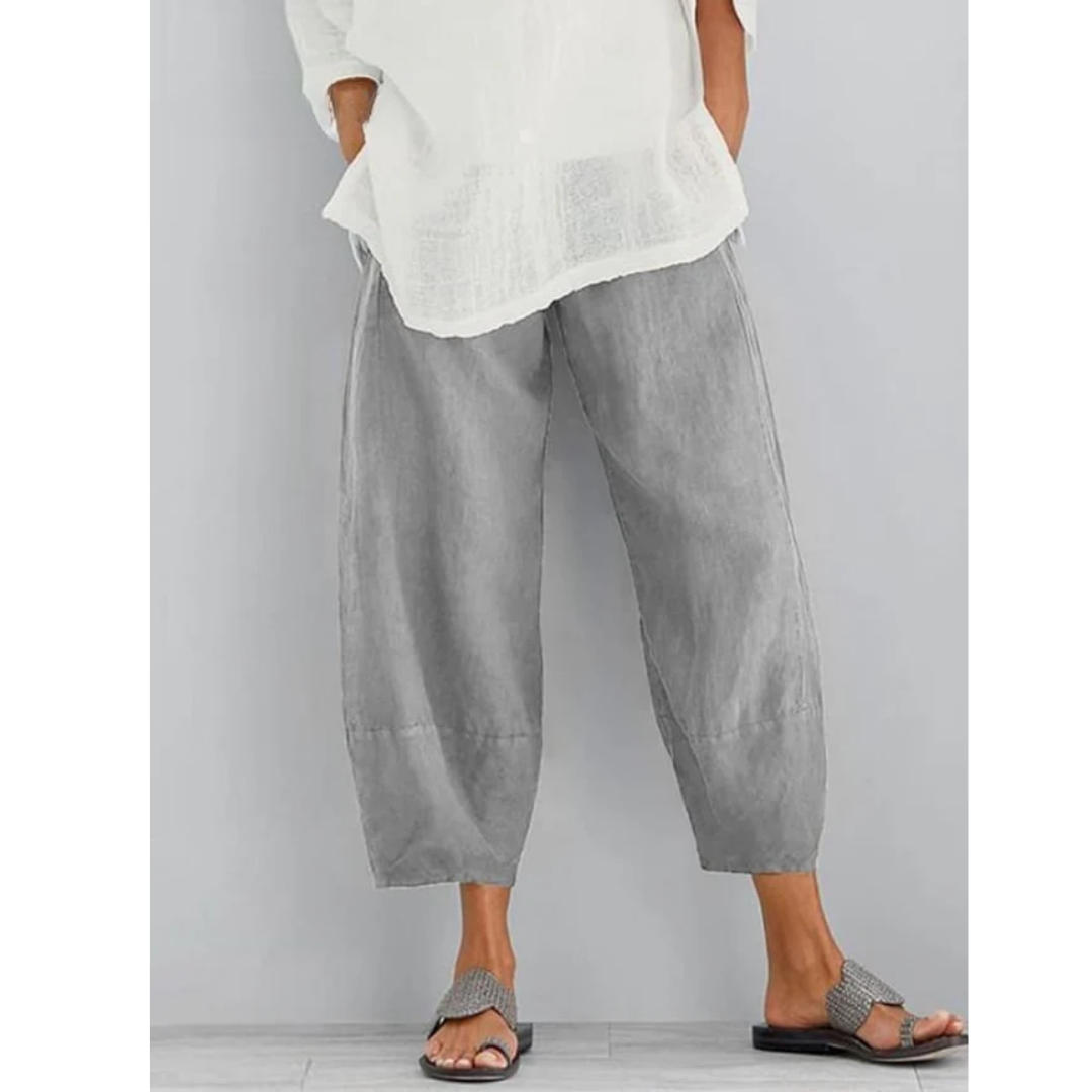 Women's loose linen trousers - comfortable pull-on pants - vacation styling