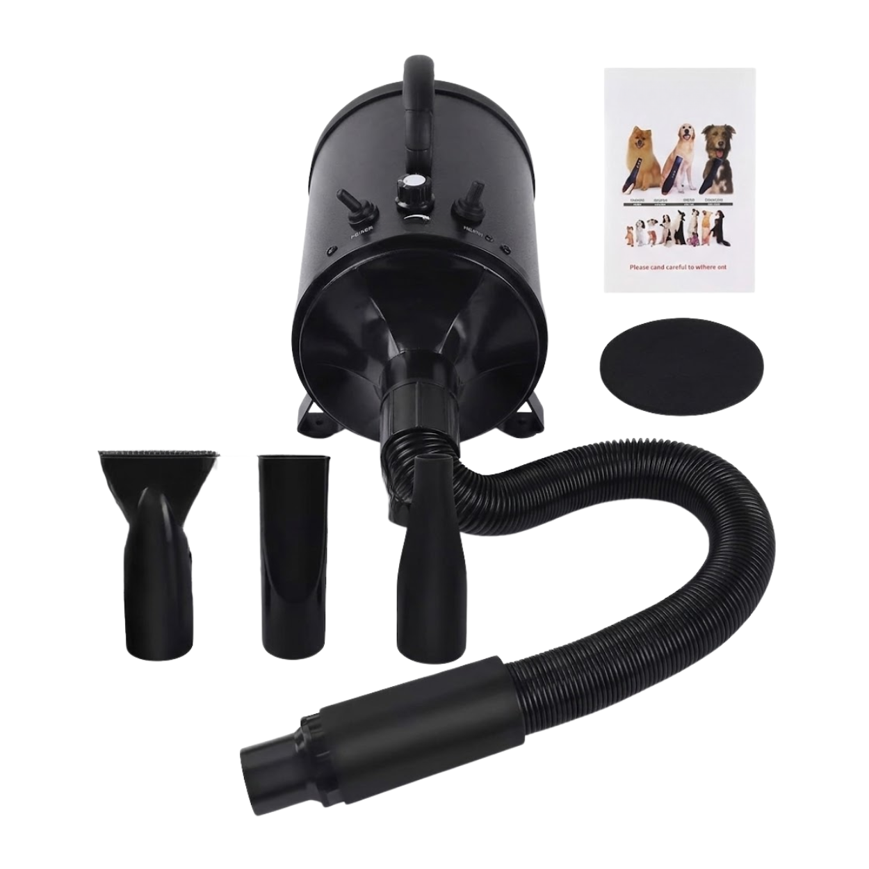 Professional Pet Hair Dryer with Adjustable Speed and Portable Blower Nozzles