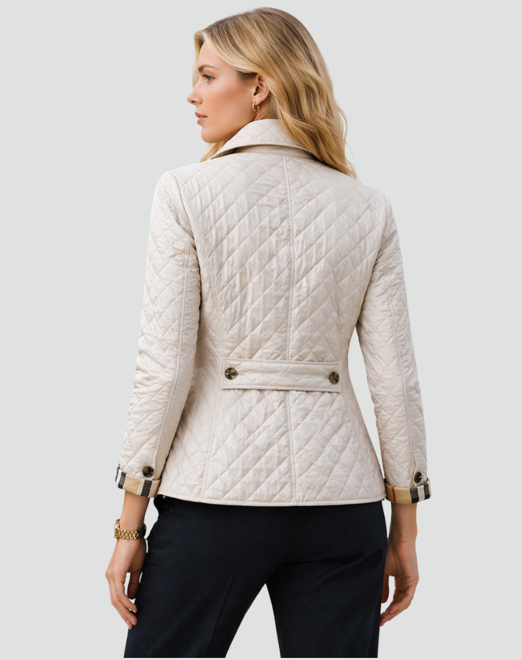 Women's Quilted Jacket Structured Collar Button Front Lightweight Casual