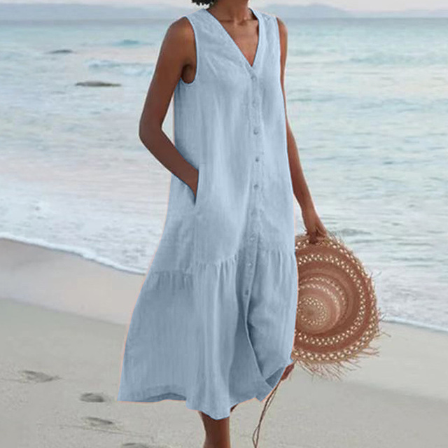 Women's Sleeveless Button Front Midi Dress