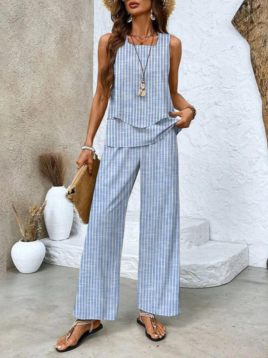 Women's matching set - sleeveless top wide leg trousers resort holiday