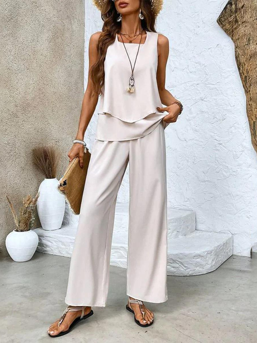 Women's matching set - sleeveless top wide leg trousers resort holiday