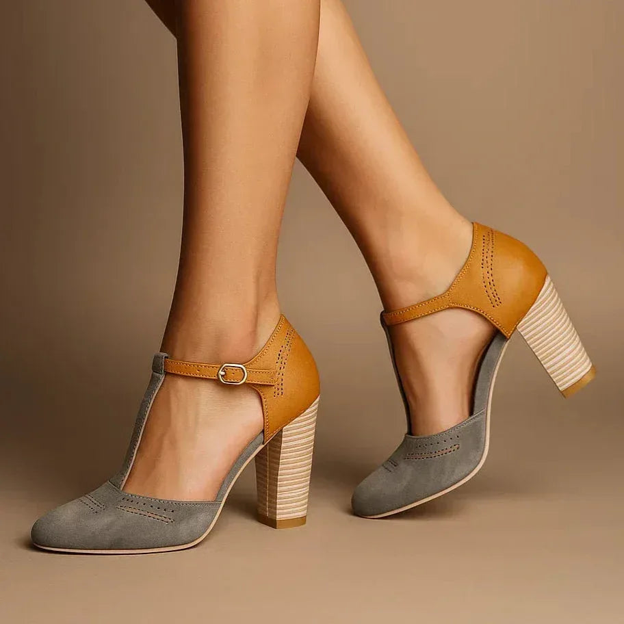 Two-tone block heel pumps — versatile shoes for daily wear