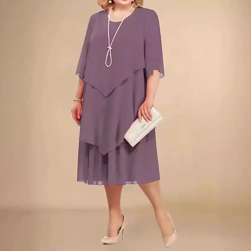 Plus size chiffon dress — asymmetrical midi for formal occasions