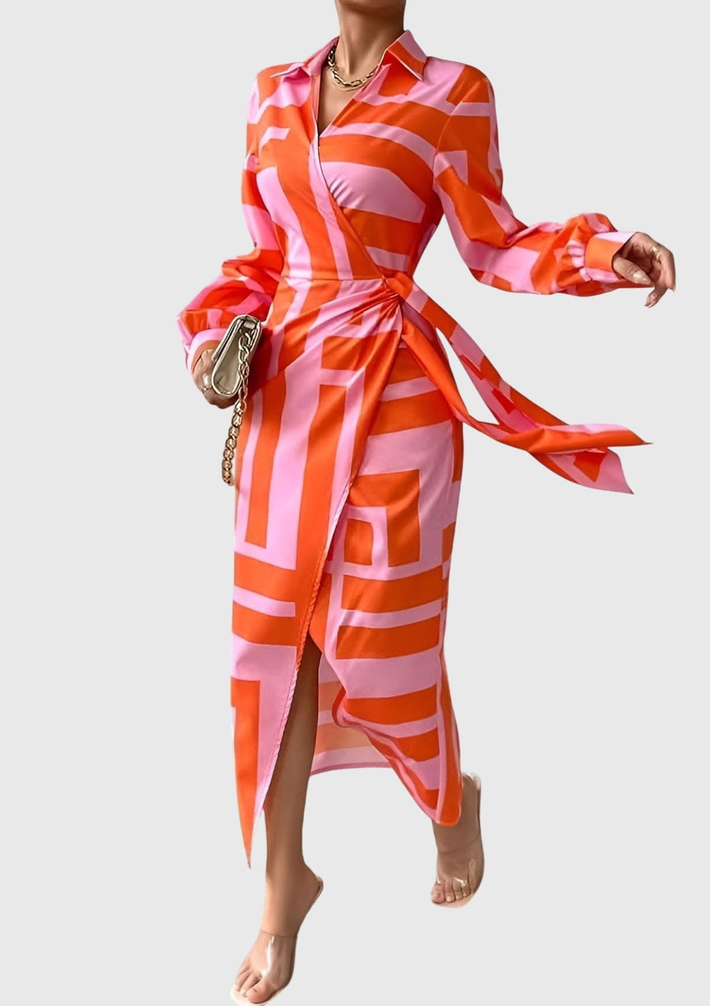 Midi wrap dress | printed collar dress for daily wear
