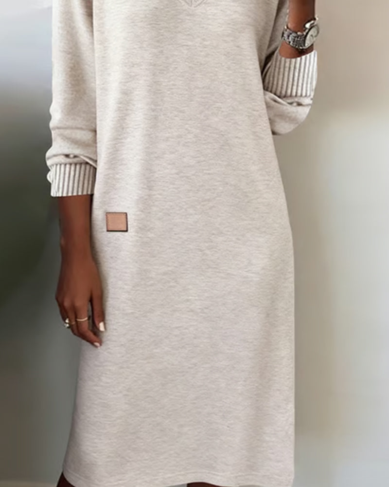 Women's midi dress — long sleeve knit with V-neck | office wear